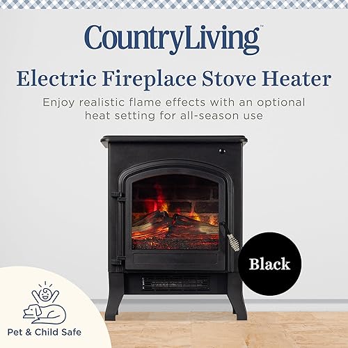 Miniatura 2 de Country Living Calentador eléctrico de chimenea independiente infrarrojo de 18 pulgadas en negro  Proporciona calor de zona suplementaria con