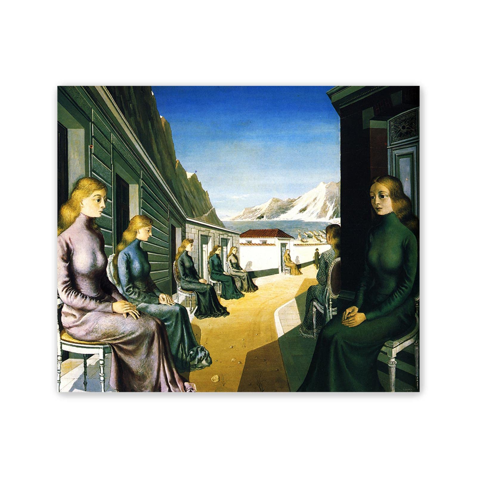 enmarcado-Decoracion Cuadro Lienzo-Paul Delvaux(El Pueblo de las Sirenas)-Reproducciones de Pinturas en Lienzo-Famoso Lienzo Arte de la Pared Carteles e Impresiones 60x70cm(24x28in)Enmarcado