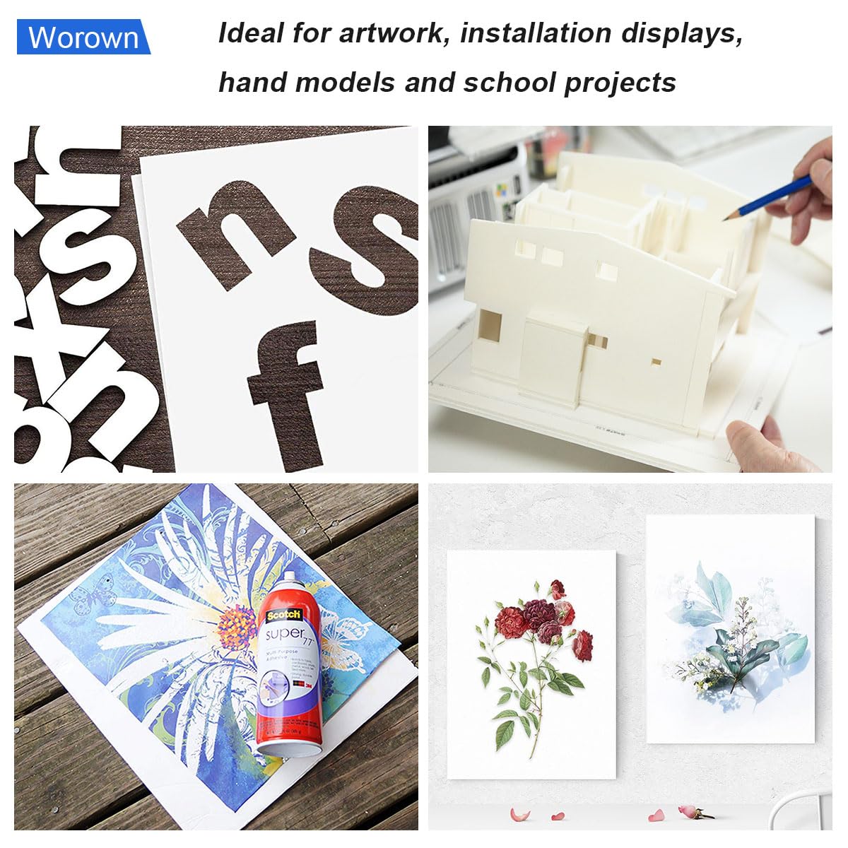 Worown Confezione da 10 pannelli in schiuma A4 (30 x 21,7 cm), poliplat 5 mm bianco per presentazioni, negozi, uffici e progetti artistici