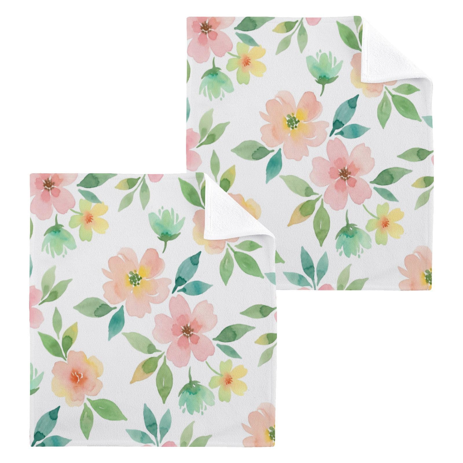 BOESI Pastel Watercolor Floral 12x12in Cotton Washcloth,Face Towel