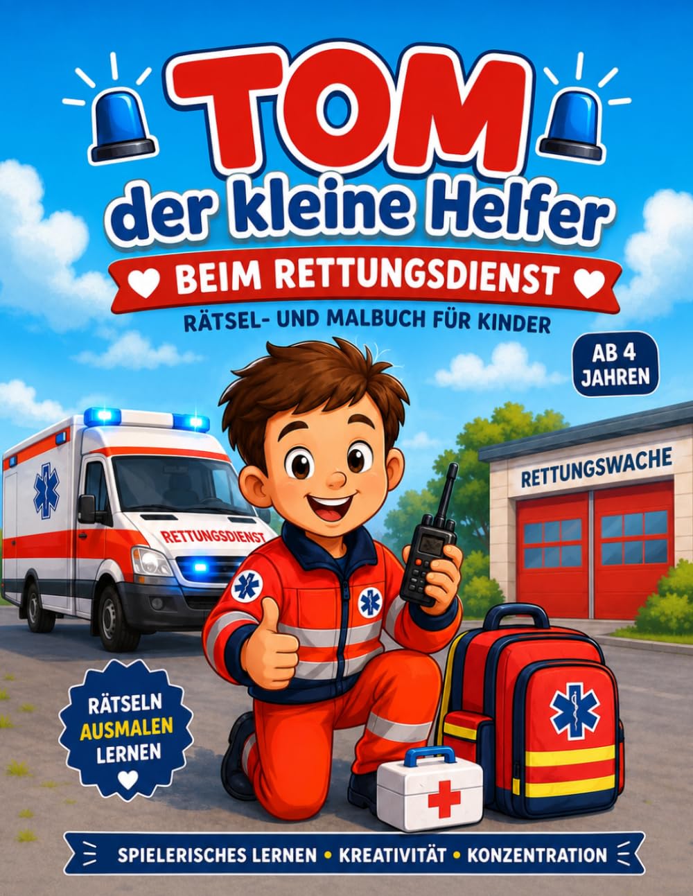 Tom der kleine Helfer beim Rettungsdienst: Malen, Rätseln und Lernen mit Tom- Ausmalbilder, Labyrinte, Suchbilder, Zählspiele, Buchstaben a-z und ... Rettungsdienstes für Kinder von 4-7 Jahren