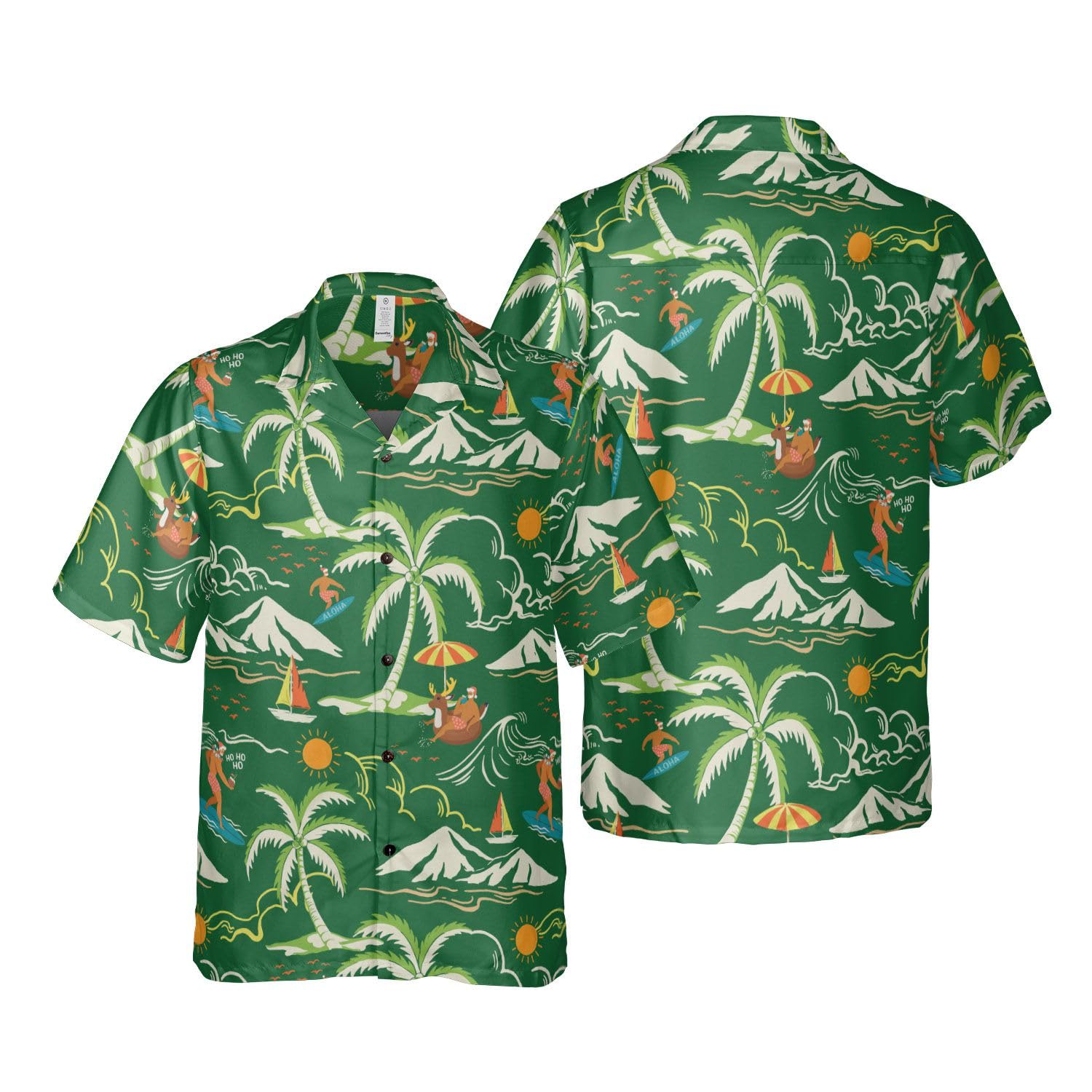 HYPERFAVOR Christmas in July Shirts for Men- Santa Surf Mens Hawaiian Shirt Button Down for Husband Dad Son
