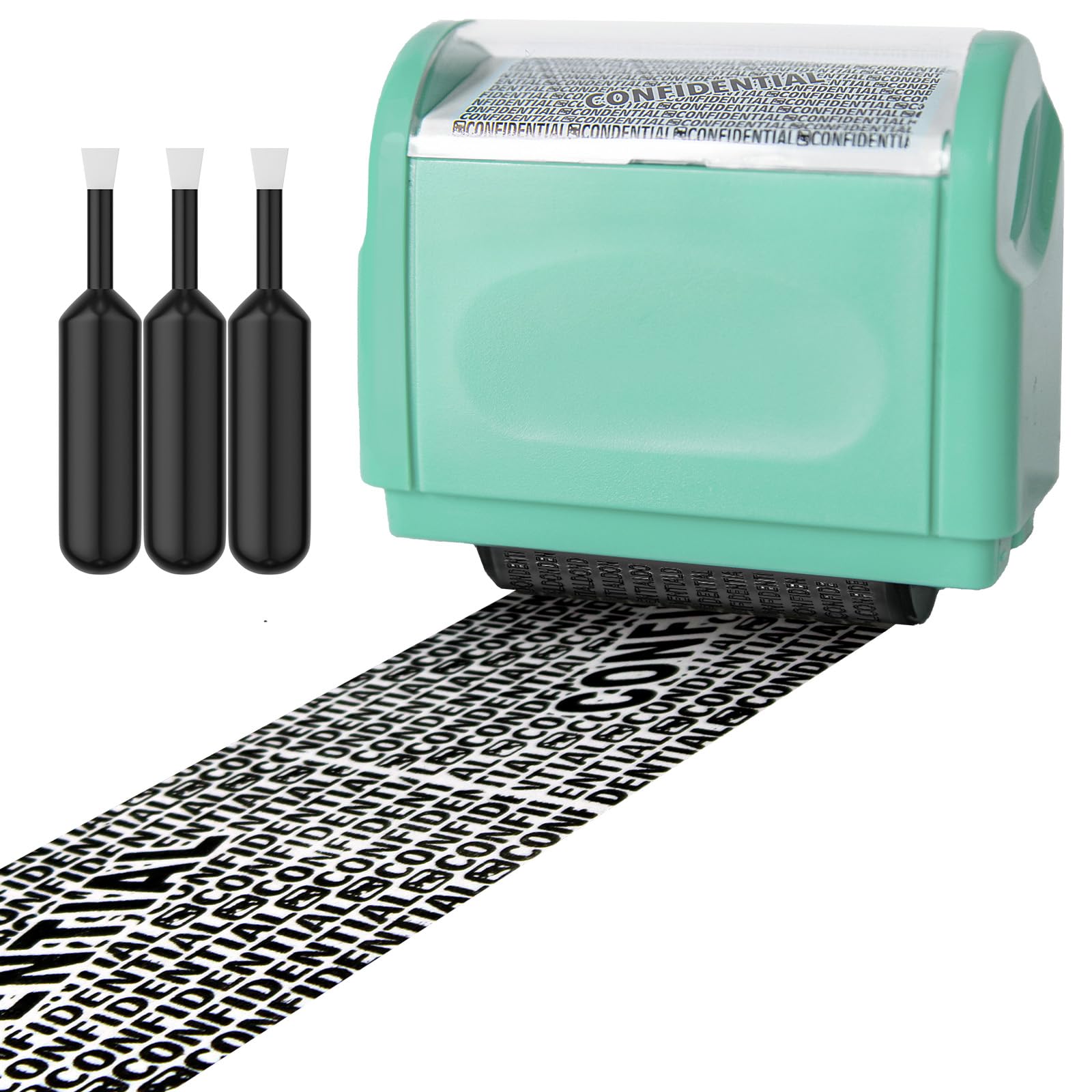 Auxhcyl Green Stamp +3 Refills Confidential Roller Stamp With 3 Pack Refills,Identity Theft Rolling Data Defender, Address Blocker And Privacy Safety, Id Blackout Security (Green)