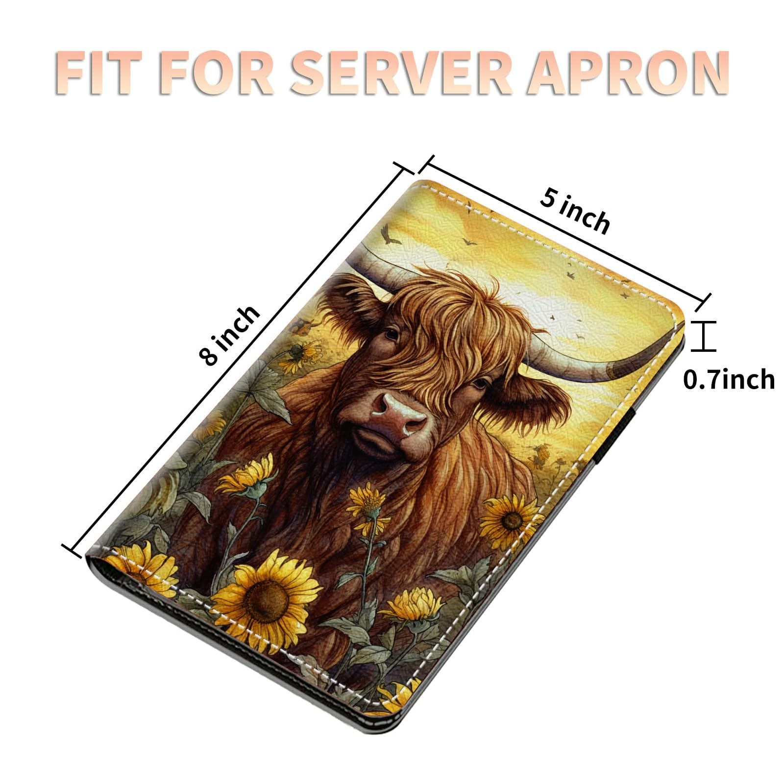 Server Books for Waitress Waiter with Zipper Pocket, Highland Cattle Leather Server Pads (5