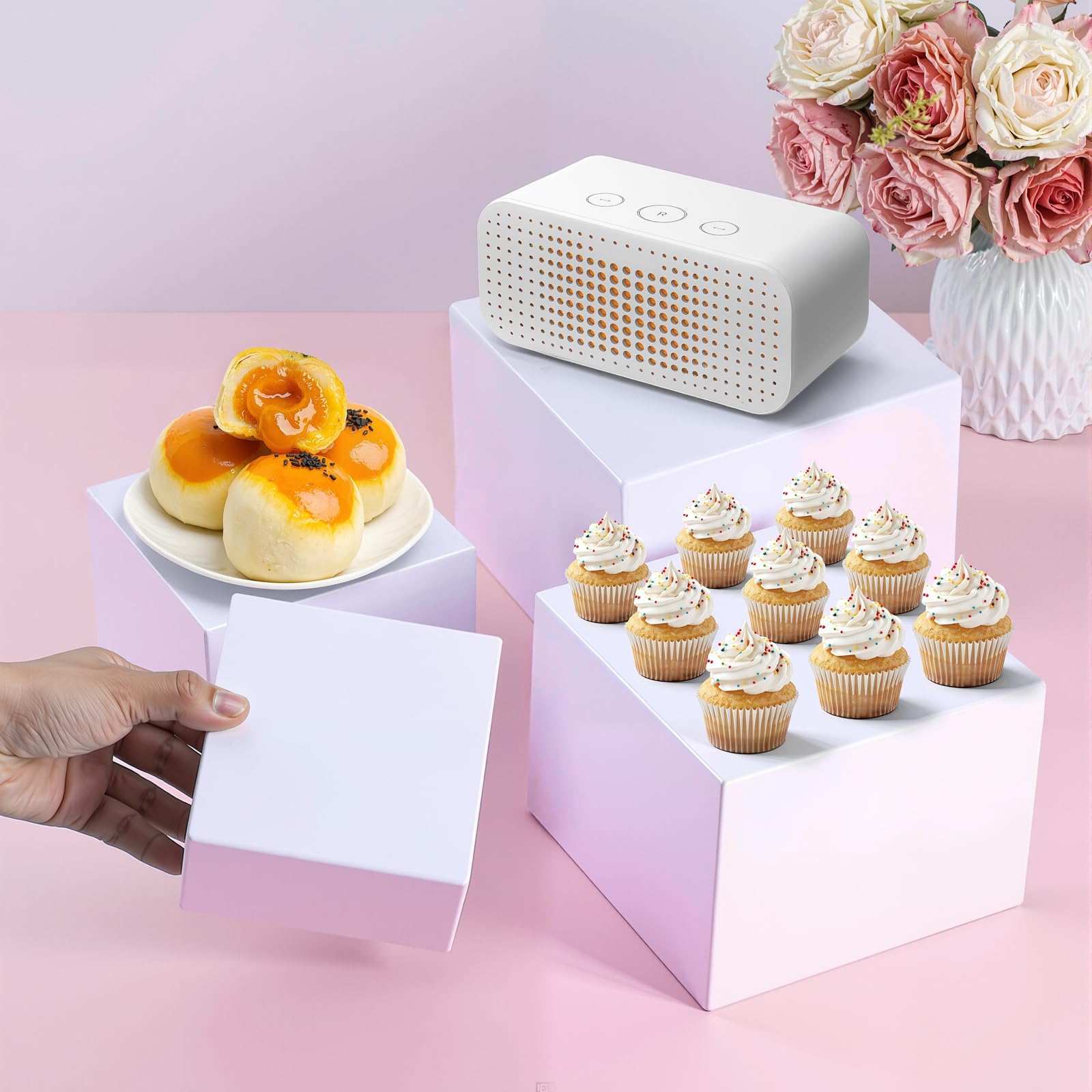AffinityFurn Buffet Risers, 4PCS 7" 8" 9" 10" Food Risers, Stackable Cube Boxes Display, Acrylic Cube Display Nesting with Hollow Bottoms for Catering Dessert Collectibles Jewelry Figures Show