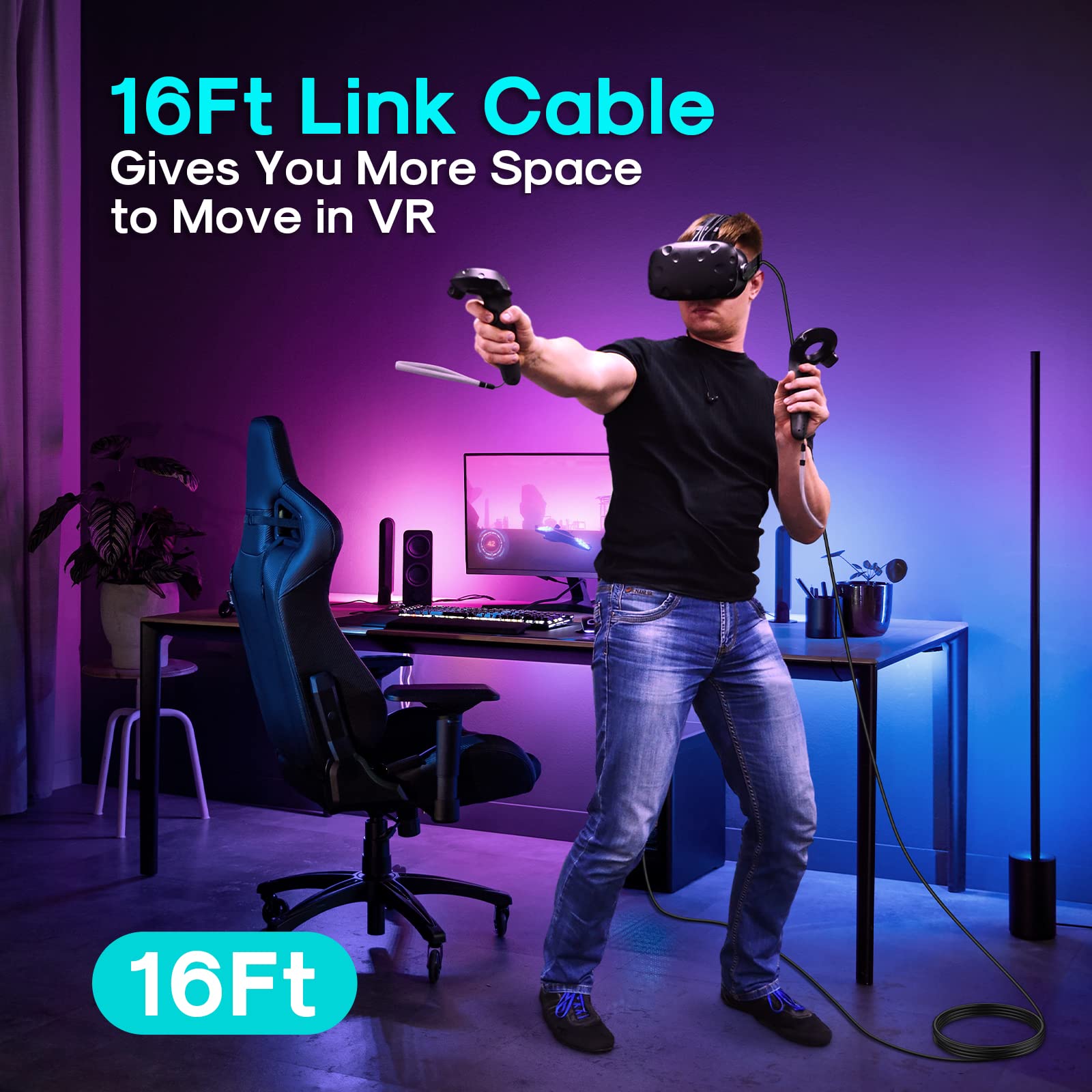 MYPIN 16FT Link Kabel Kompatibel für Meta/Oculus Quest 2/Pro Zubehör, USB 3.0 zu USB C Kabel für VR Headset und Gaming PC, Hochgeschwindigkeits-Datenübertragung und Schnell-Ladung