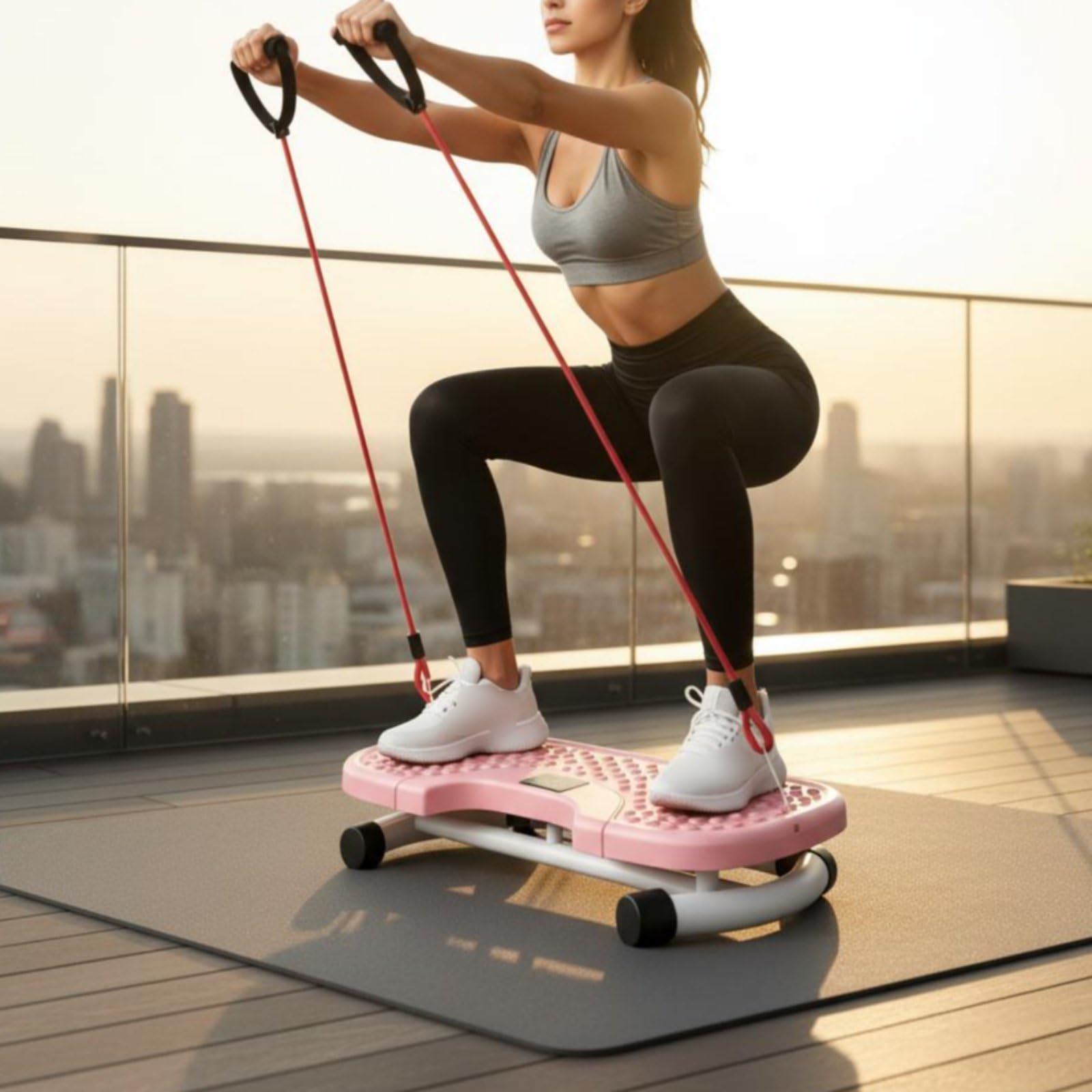Amagogo Fitness Machine Pedana Torcente Stepper Piattaforma Girevole Rotazione Vita con Elastici Superficie Antiscivolo in E Acciaio per Allenamento a Casa, Blu, Blu