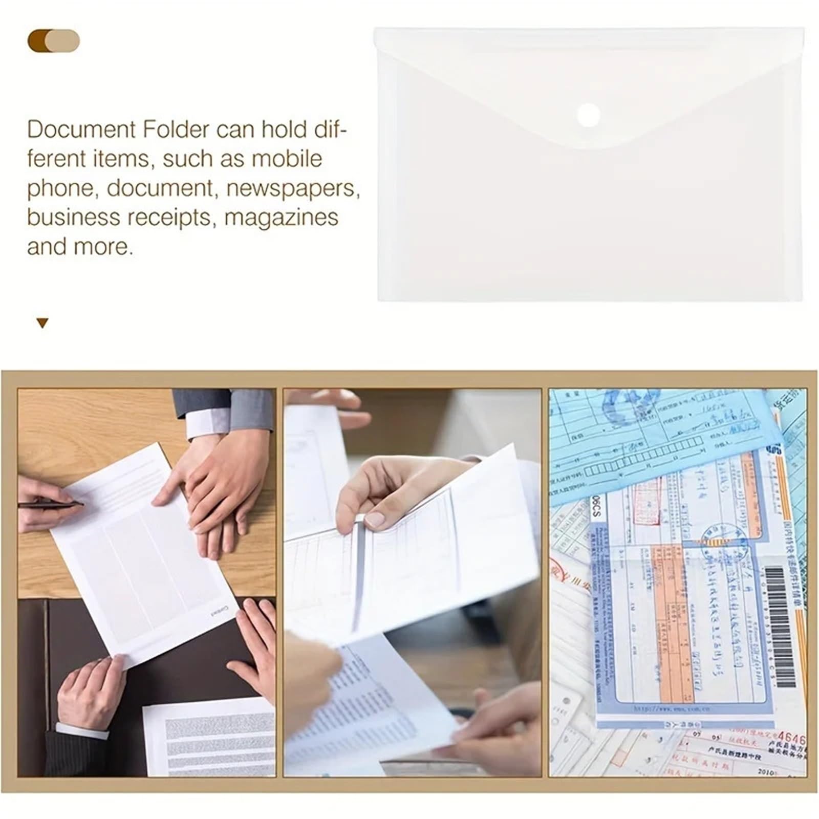 Lot de 25 pochettes en plastique transparent A5 avec fermeture à pression, imperméables et transparentes pour documents de bureau