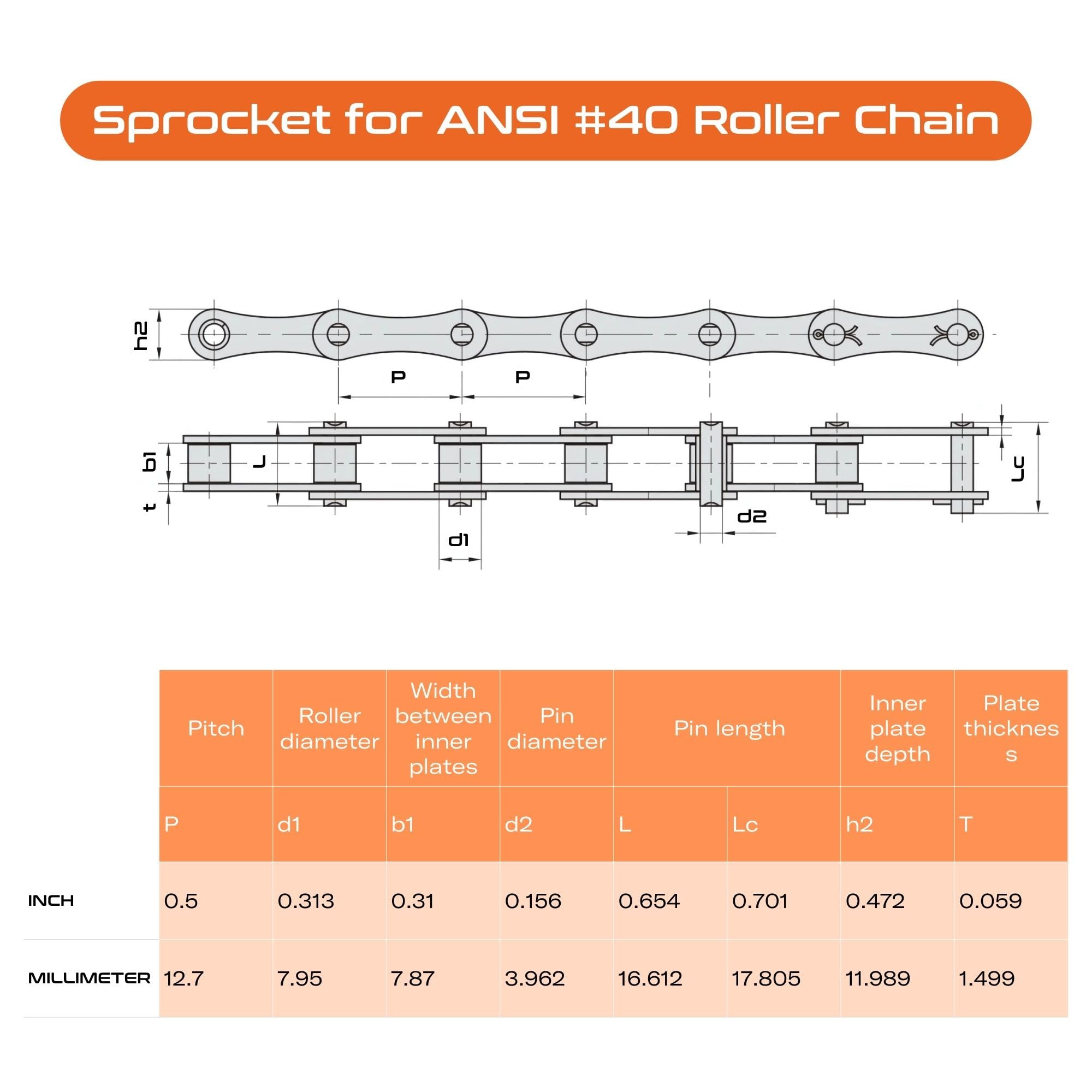 CHR #40 Roller Chain, 21 Tooth, 1/2" Pitch, 3/4" Bore, 0.188" Keyway, Carbon Steel, B-Type Hub, 3.622" OD - ISO 9001-2000 Certified — Amazon image 4