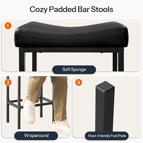 Miniatura 8 de HOOBRO Juego de mesa de bar y sillas de 3 piezas, mesa de pub de 39.4 pulgadas, mesa de bar superior alta con estación de carga, mesa de comedor de