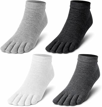 ElevateTech Toe Socks for Men Women, 4 Pairs Cotton Five Finger Ankle Socks US 712 No Show Crew Sock Breathable Wicking Athletic Running Sock