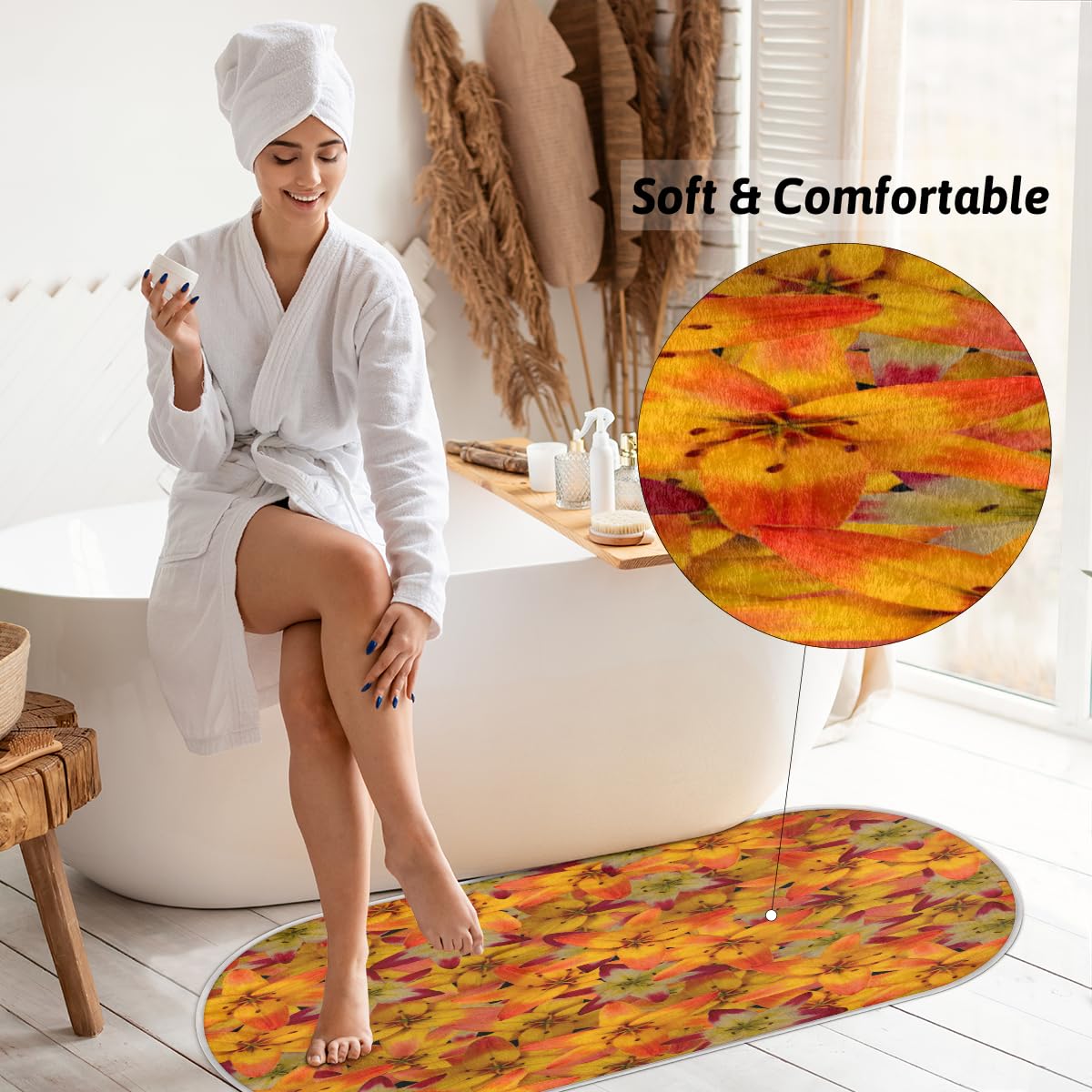 TropicalLife Dywanik w kwiaty 50 x 120 cm, nadruk kwiatowy długie włosy pogrubione dywaniki do pokoju kuchni domu łazienki wewnątrz antypoślizgowa mata podłogowa dywaniki