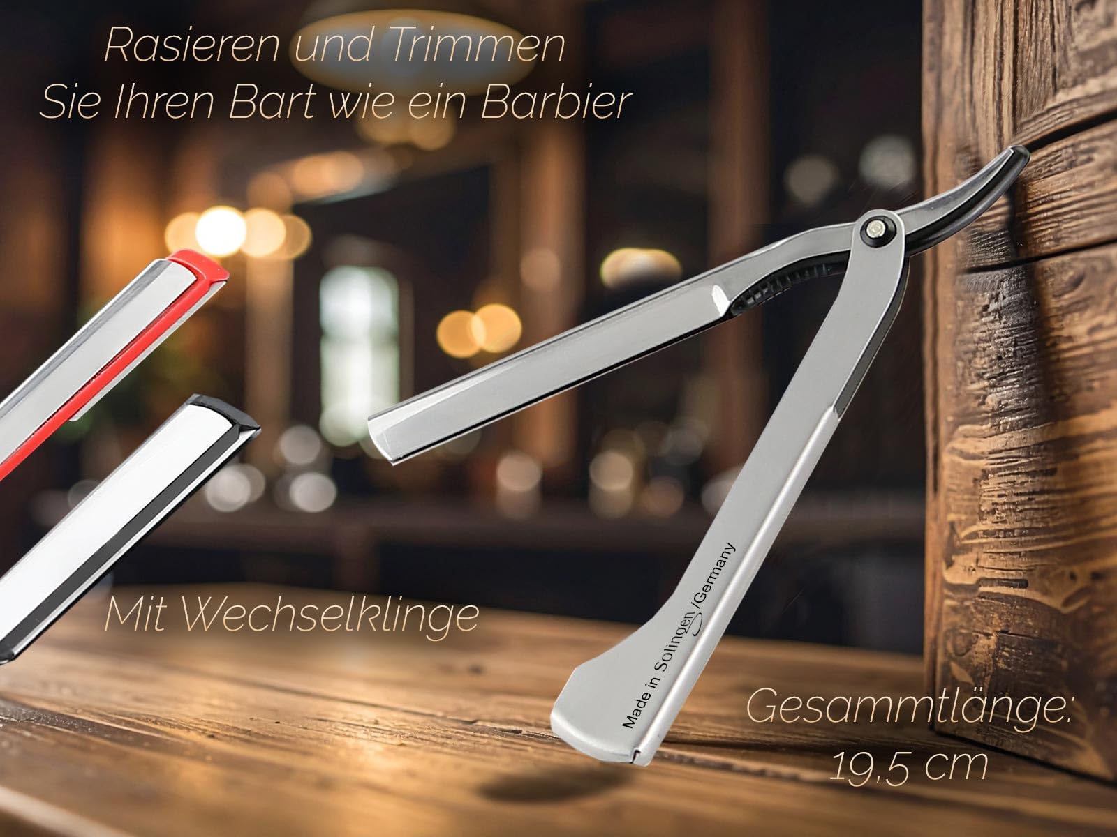 Solinger Rasiermesser Rasier-Set für Männer mit Wechselklingen Made in Germany Bartpflege Messer mit Kleiner/Großer Rasierklinge Bartmesser Barbier Nassrasierer für die perfekte Nassrasur (Silber)