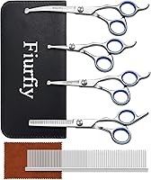 Fiurfiy 6-in-1 Professional Dog Grooming Scissors Kit - Stainless Steel Rounded Tip Scissors, Comb & Case for Dogs Cats