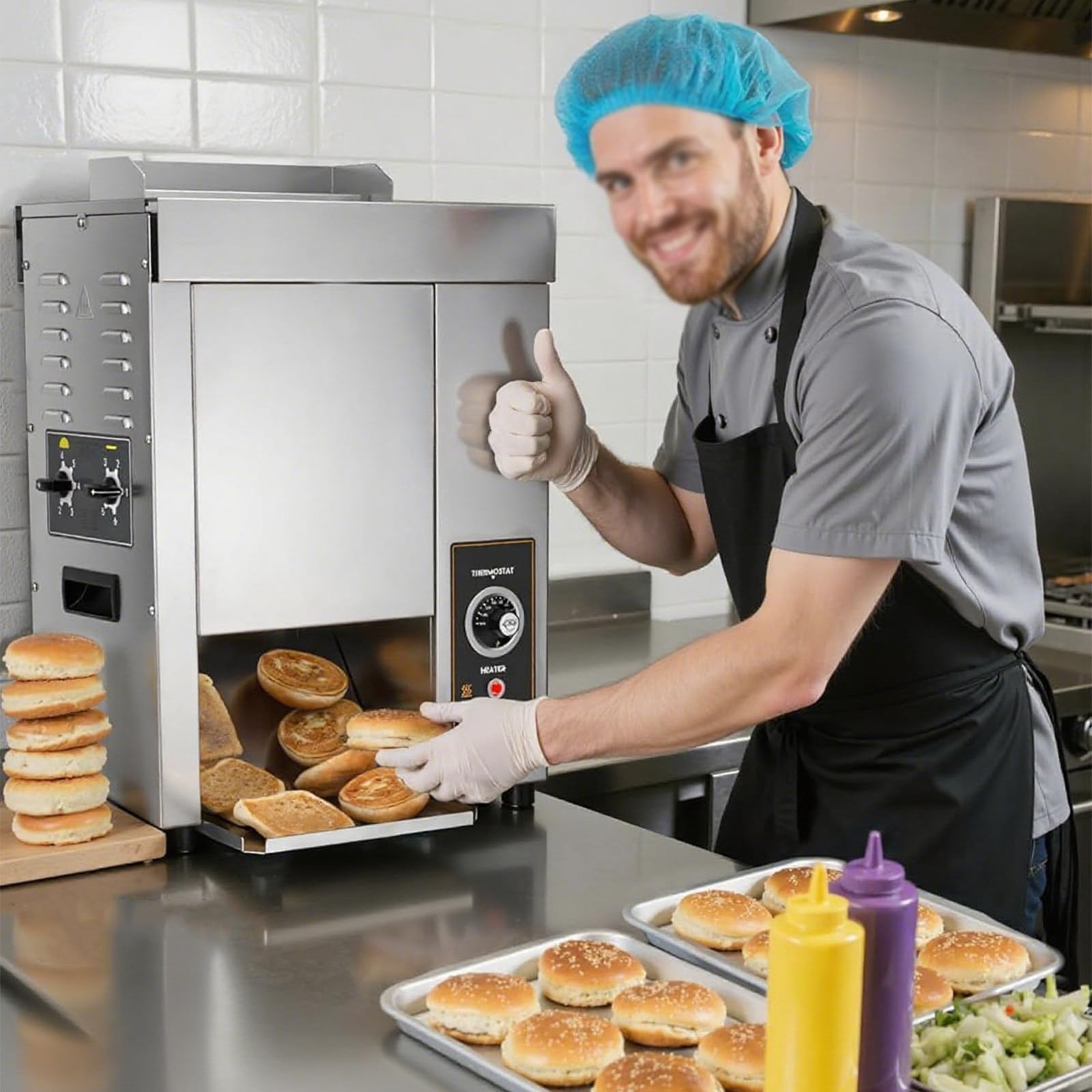 Komercyjna Maszyna do Burgerów, Toster Taśmowy, 50℃-300℃, 2000W, Elektryczna Maszyna do Pieczenia Tostów/Bułek/Chleba, Typ łańcuchowy, Regulowana Grubość
