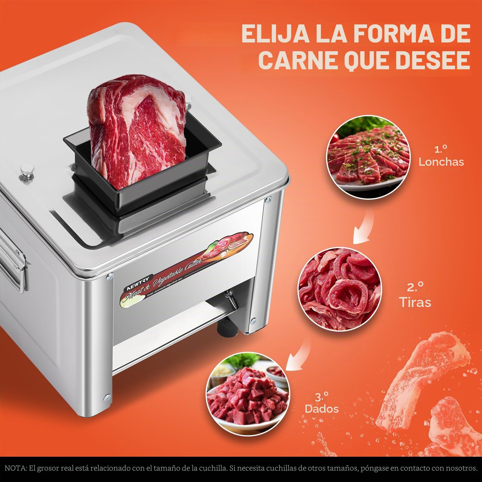 NEWTRY Cortadora carne eléctrica comercial 3,5mm 750W Gastro | Acero inox., cuchillas intercambiables, motor potente, fácil limpieza, duradero, cortadora para carnicerías y restaurantes