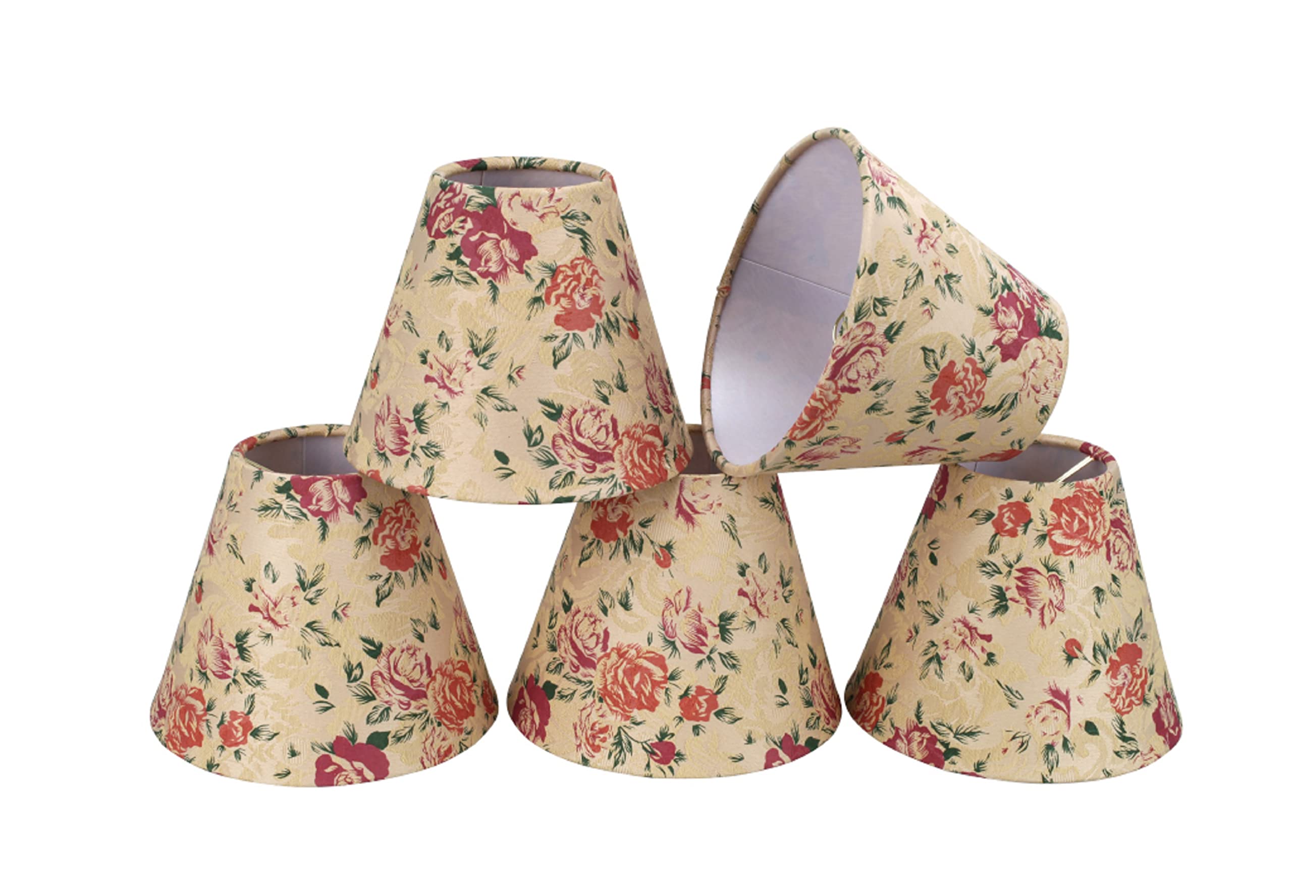 Aspen Creative 32003-5A, Empire Clip-On Chandelier Lamp Shade, Floral, 3" Top x 6" Bottom x 5" Slant Height, Set of 5