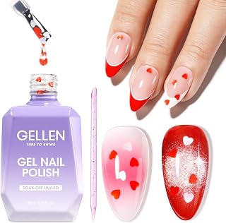 GELLEN Gel Nail Polish, 18ML Clear Nail Polish With Pink & Red Heart Shape, Valentine Gift for Her, Soak Off UV Gel Polish No Wipe, Glitter Gel Nail Polish with Stick DIY at Home