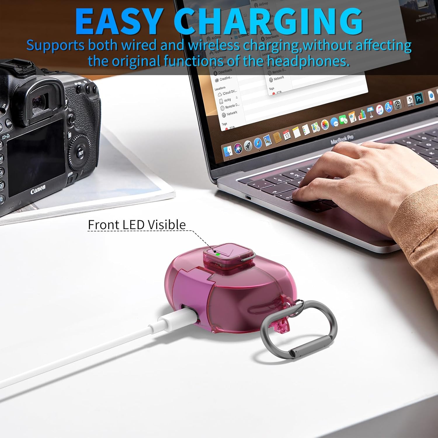 for Bose Ultra Open Earbuds Case with Secure Lock & Phone Stand, Soft TPU Shockproof Protective Clear Case for Bose Open Ear Earbuds Accessories with Cleaning Pen & Keychain (Deep Rose) - Image 8