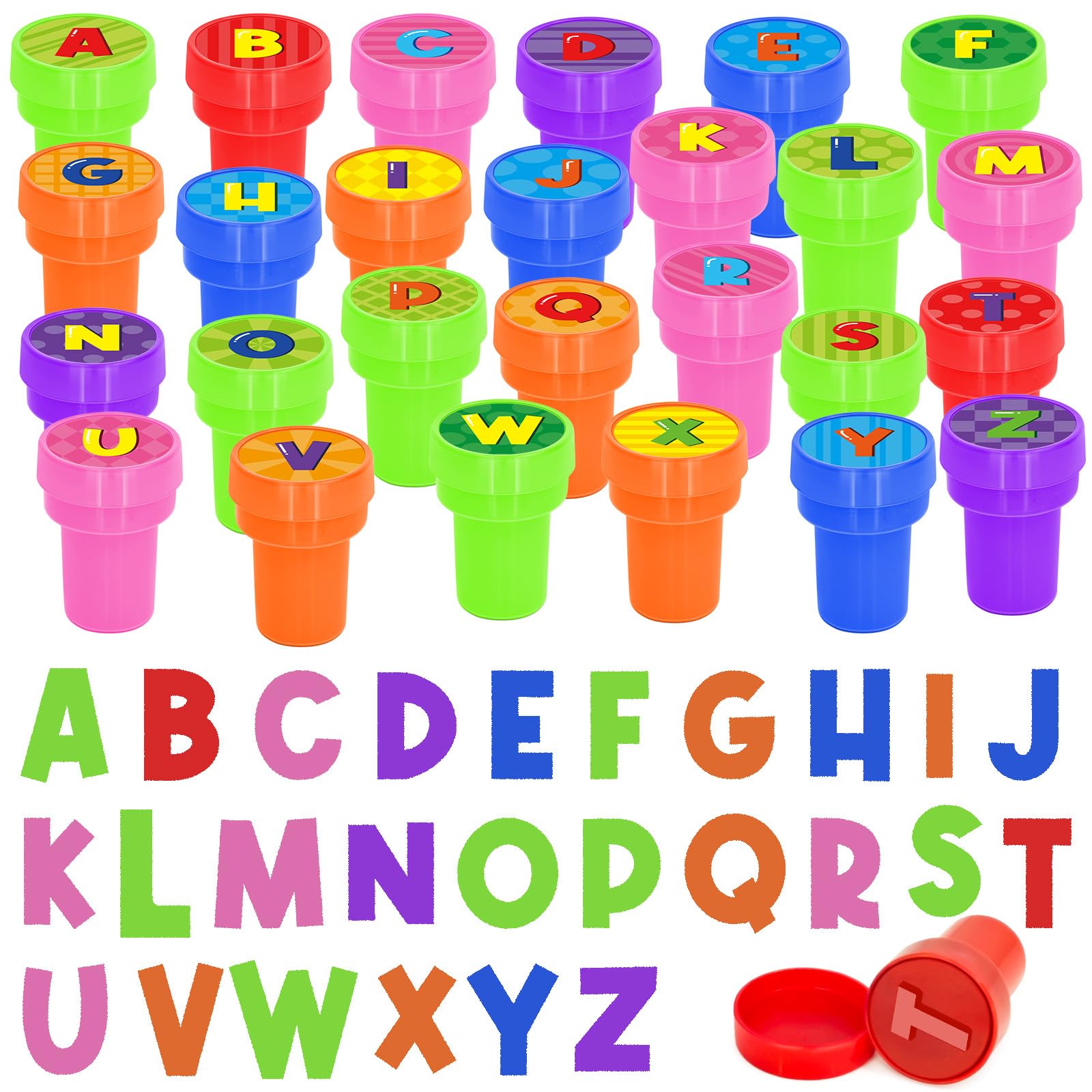 Cinrobiye 26 Pcs Alphabet Stamper, A-Z Letter Stamp Set for Classroom Rewards Birthday Party Favors Preschool Learning Crafts Goodie Bag Fillers pinata