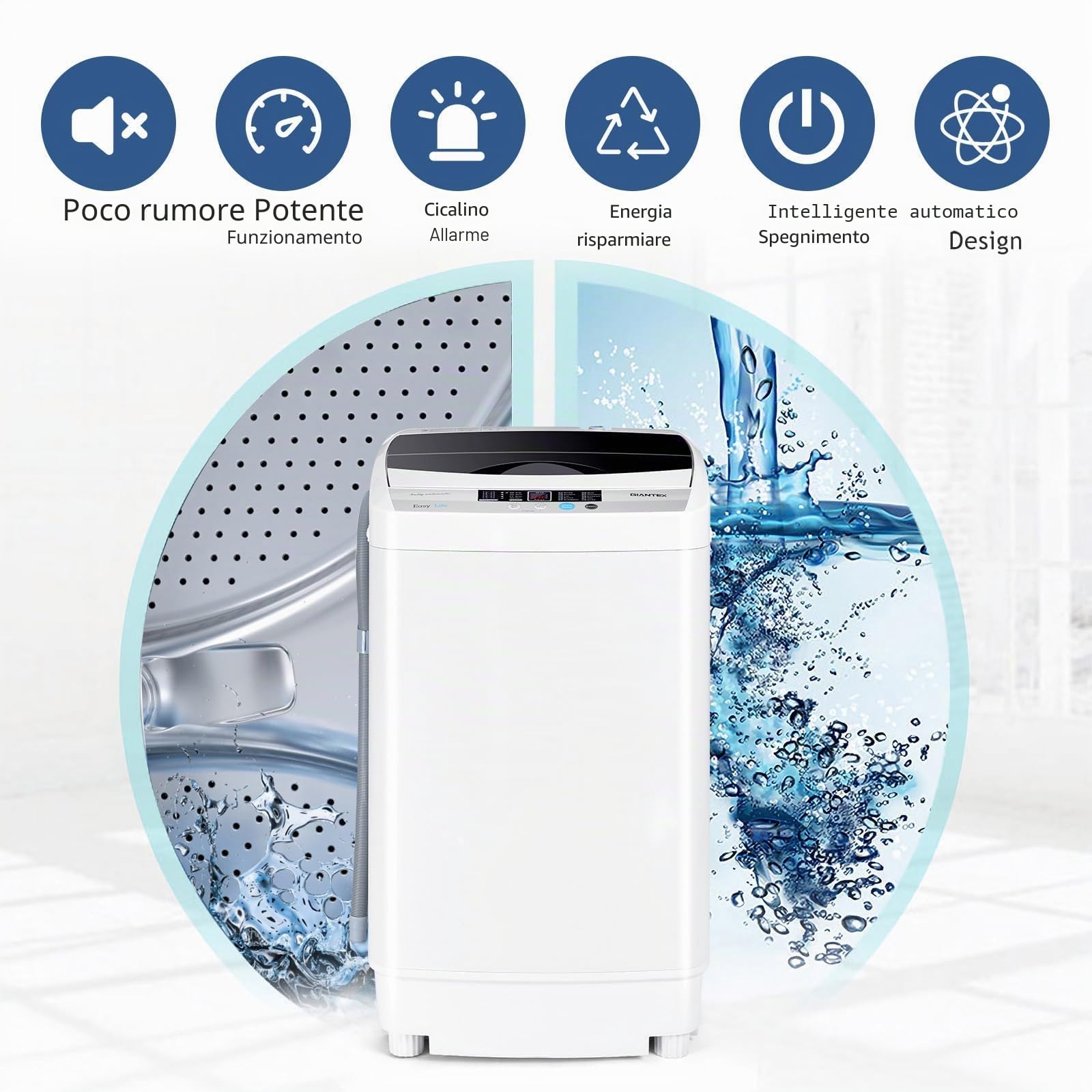 FANTASK Lavatrice piccola, 310 W/50 × 50 × 85 cm, mini lavatrice con display, pompa e centrifuga per appartamenti e camper [classe energetica B]