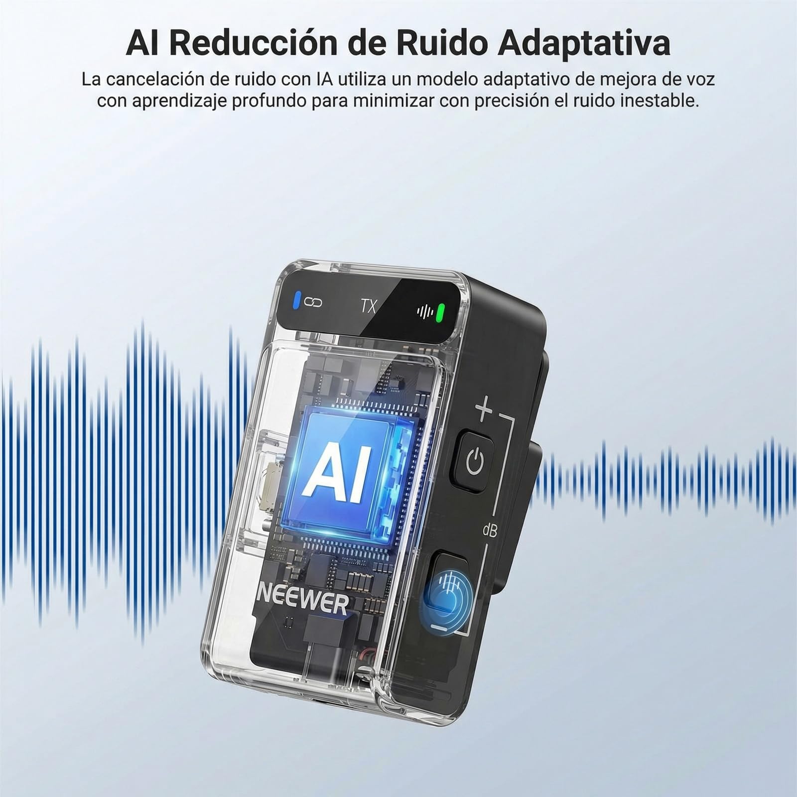 NEEWER CM36 Pro Micrófono Inalámbrico, AI Cancelación Ruido, 48KHz/32bits Float, 8GB Almacenamiento, 85dB SNR, 54h Batería con Estuche Carga, 328ft Range, Lav Mic para iPhone Android Vlog Camera PC