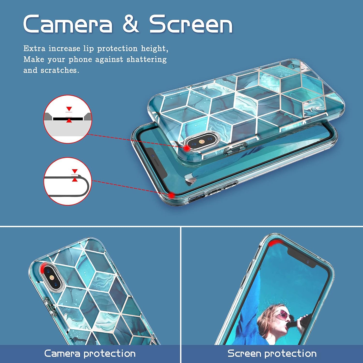 Hasaky Case for iPhone Xs Max Case 6.5 Inch,Dual Layer Hybrid Bumper Cute Girls/Women Marble Design Soft TPU+Hard Back Heavy Duty Anti-Scratch Shockproof Protective Phone Case Cover -Navy Blue Marble