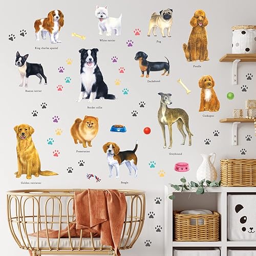 Miniatura 4 de DECOWALL DS-8045 Calcomanías de pared para perros, calcomanías para niños, despegar y pegar, decoración de patas extraíbles, impresión de hueso,