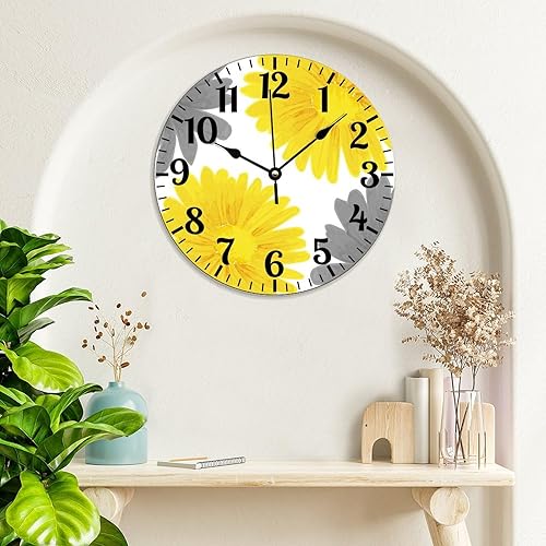 Miniatura 6 de Reloj de pared redondo de madera de granja con flores y plantas silvestres, decoración de pared de 10 pulgadas, funciona con pilas, reloj de pared