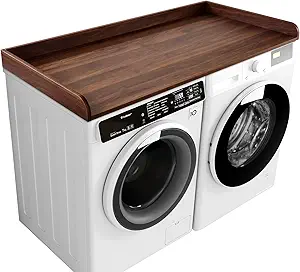 Kaboon Washer Dryer Countertop 58" x 28" Extra Large Version, Melamine Countertop with 3.5" Edge Rails, Laundry Room Organization, Dark Walnut