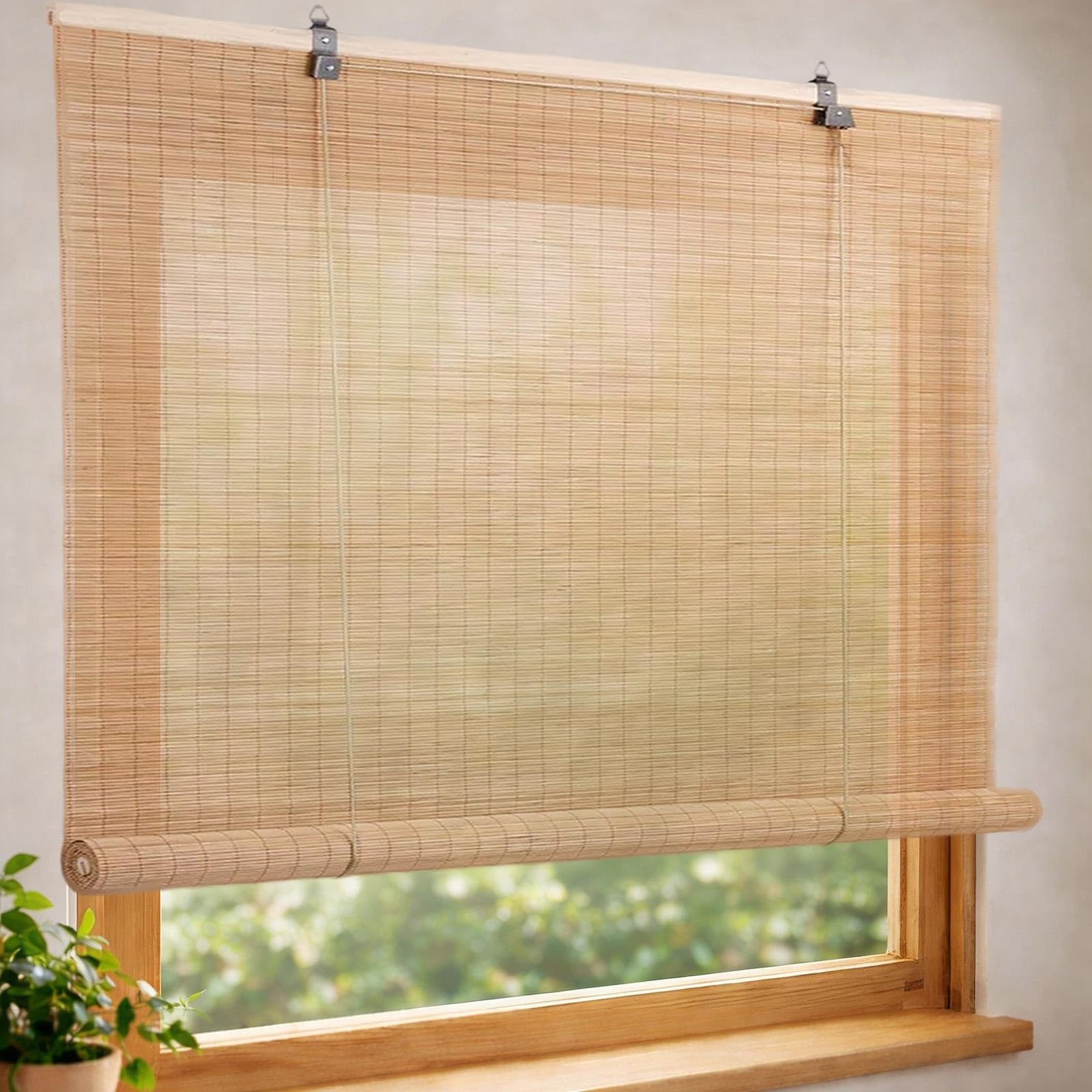 Naturalny bambusowy zwijany klosz, oddychające, bambusowe, chroniące przed słońcem, idealne do ogrodu, na taras, balkon, patio i pergolę, rozmiary 45-180 cm (150 x 340 cm)