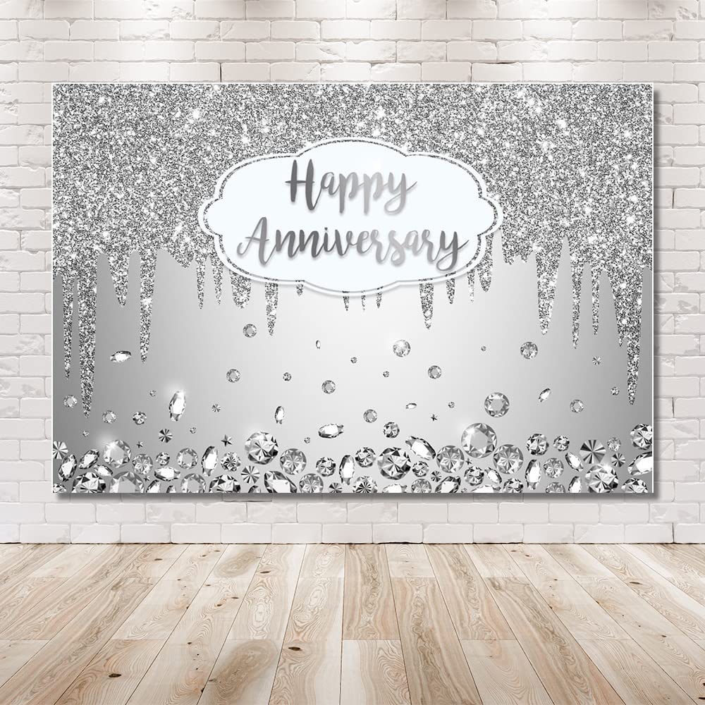 AIBIIN Telón de fondo de 2,4 x 1,8 m con cristales de purpurina plateados, fondo de fotografía para felicitaciones a bodas, aniversarios, fiestas, carteles para fotos