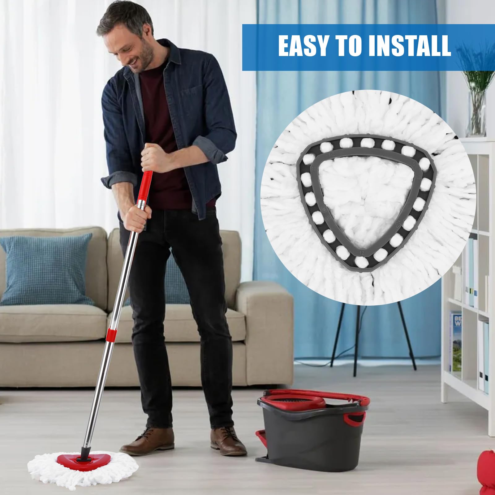Housse De Rechange Pour Balai Vileda Turbo 2 En 1 - 4 Têtes Microfibre + Manche + Base + Brosse - Nettoyage Sec Et Humide - 12