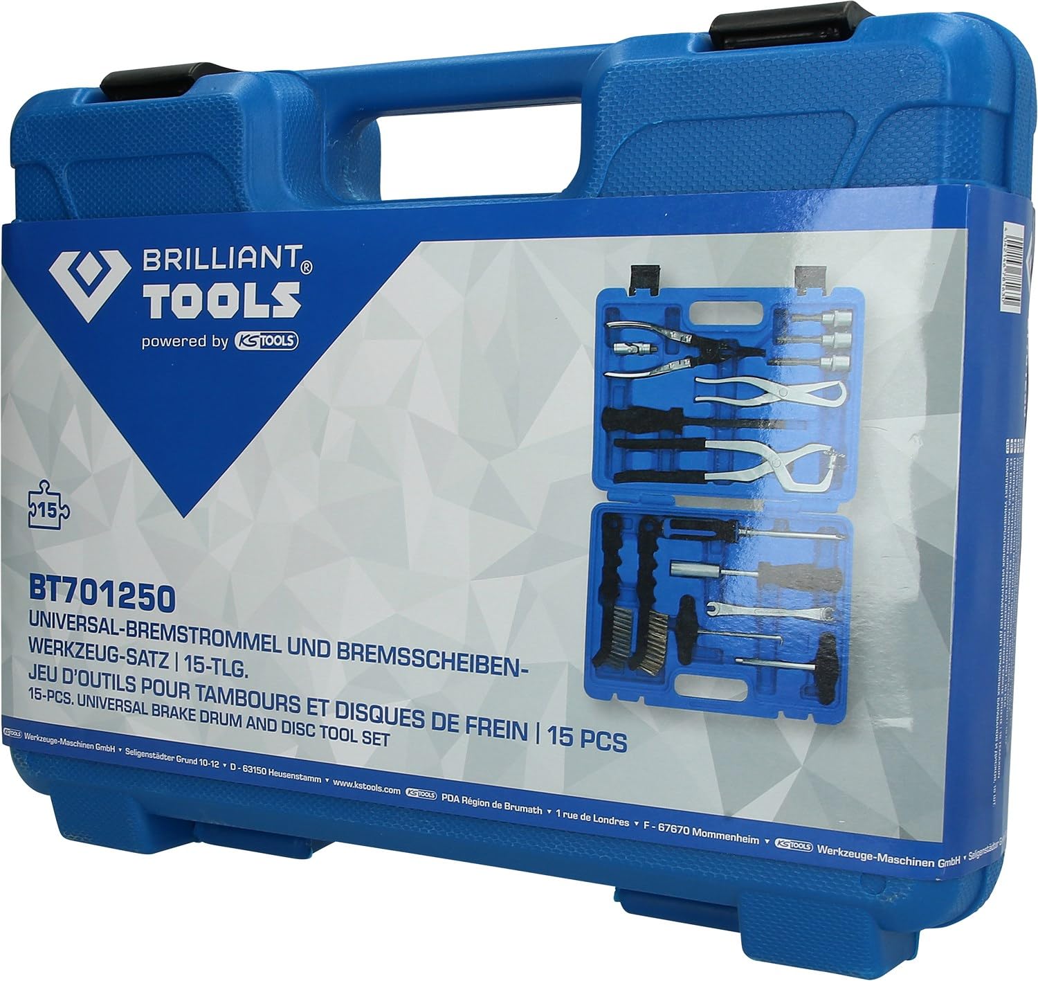 BRILLIANT TOOLS BT701250 Coffret d’outils [Powered by KS TOOLS] | Coffret d’outils pour tambours et disques de frein, 15 pcs
