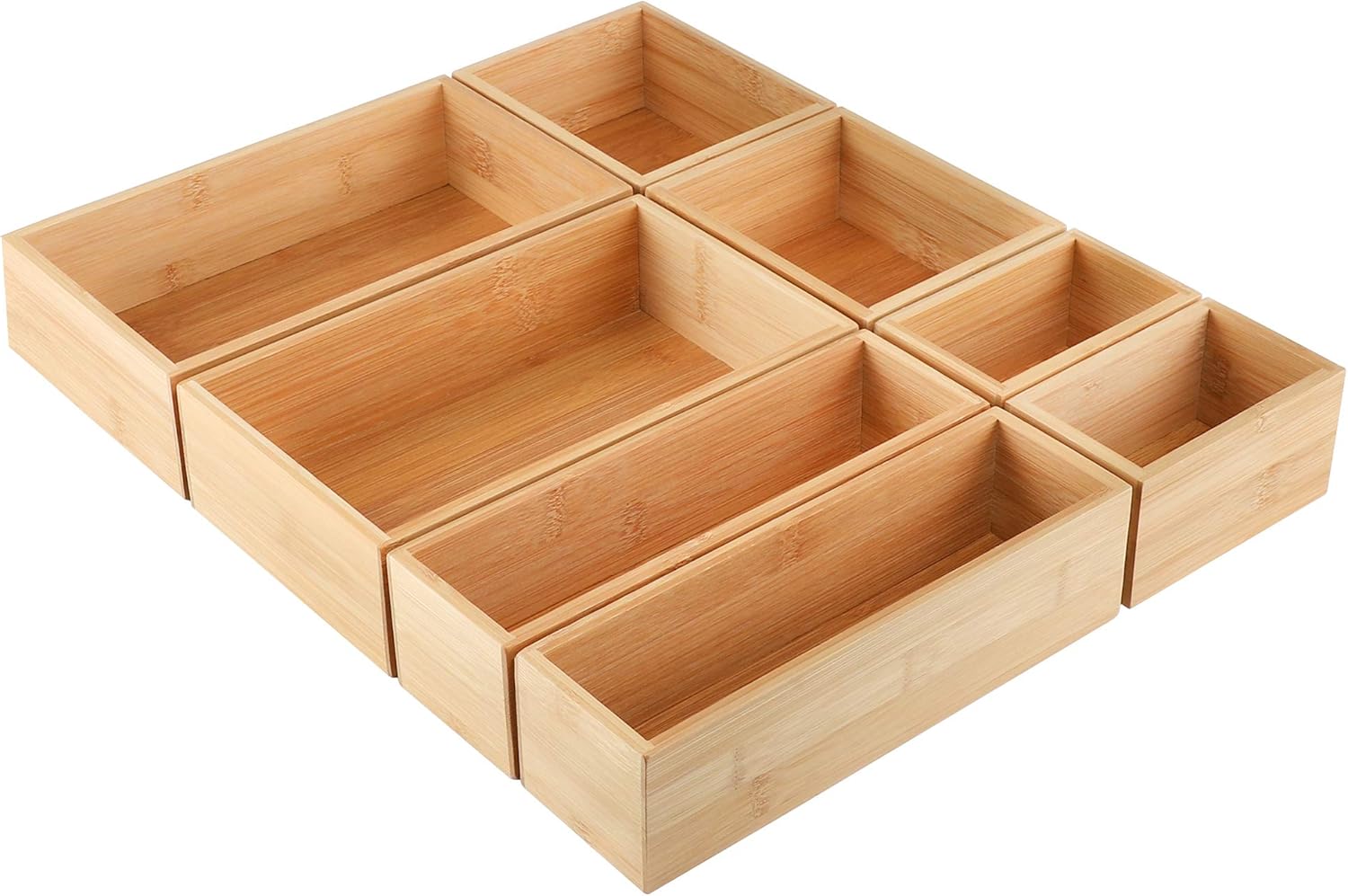 Kootek 8 Pcs Bamboo Drawer Organizer Utensil Tray Kitchen Storage Box 4