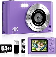 Vista 7 de Cámara digital para niños 1080P Cámara de vlog con 64GB, cordón, zoom 16X anti-shake, lector de tarjetas 44MP Cámara compacta portátil de punto