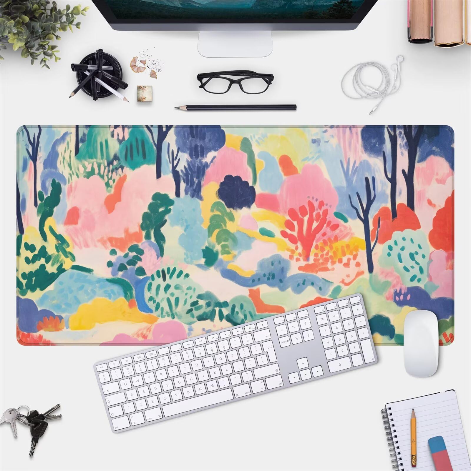 Grand Tapis de Souris de Jeu 900 x 400 x 3mm, Tapis de Souris XXL Paysage Abstrait, Optimisé pour Capteur, Haute Précision et Vitesse avec Bords Cousus pour Bureau et Gaming