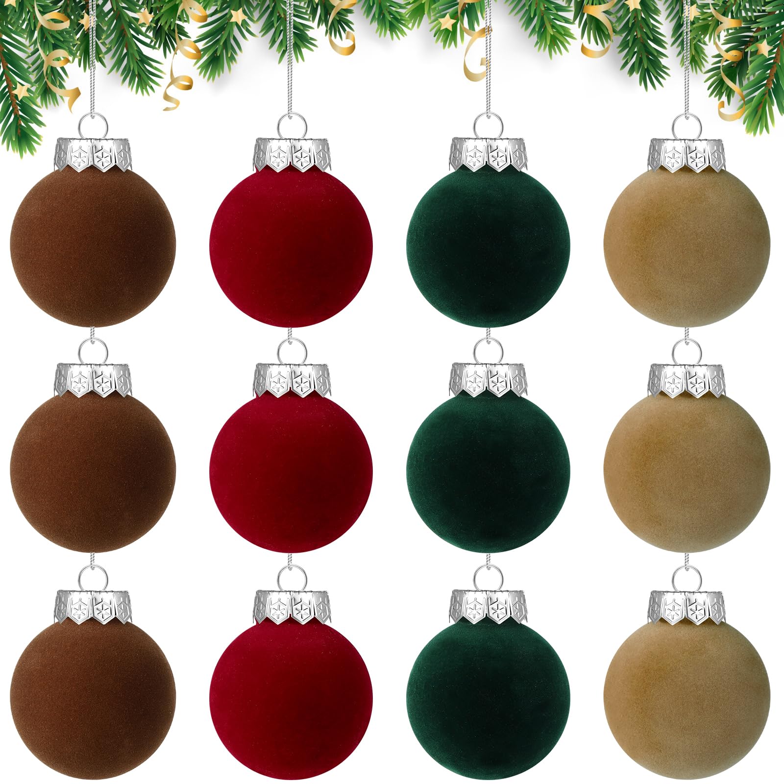 YUJUN 12 PCS Christmas Large Velvet Balls Ornaments 2.36In  Ornaments for Christmas Tree Home Party Wreath Decorations