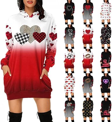 Women's Valentines Hoodie Dress Holiday 