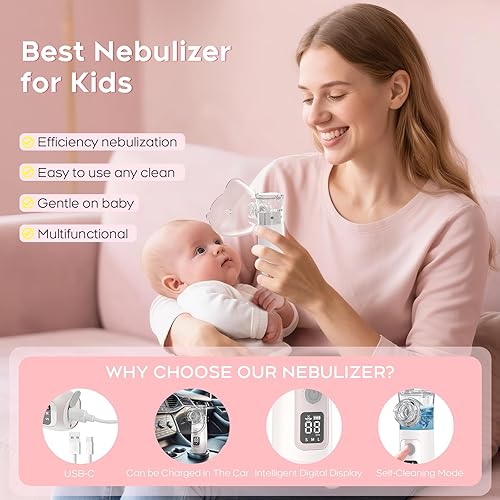 Miniatura 7 de Nebulizador portátil inteligente con pantalla digital para adultos y niños, nebulizador portátil con tubo, boquilla y máscara, nebulizador