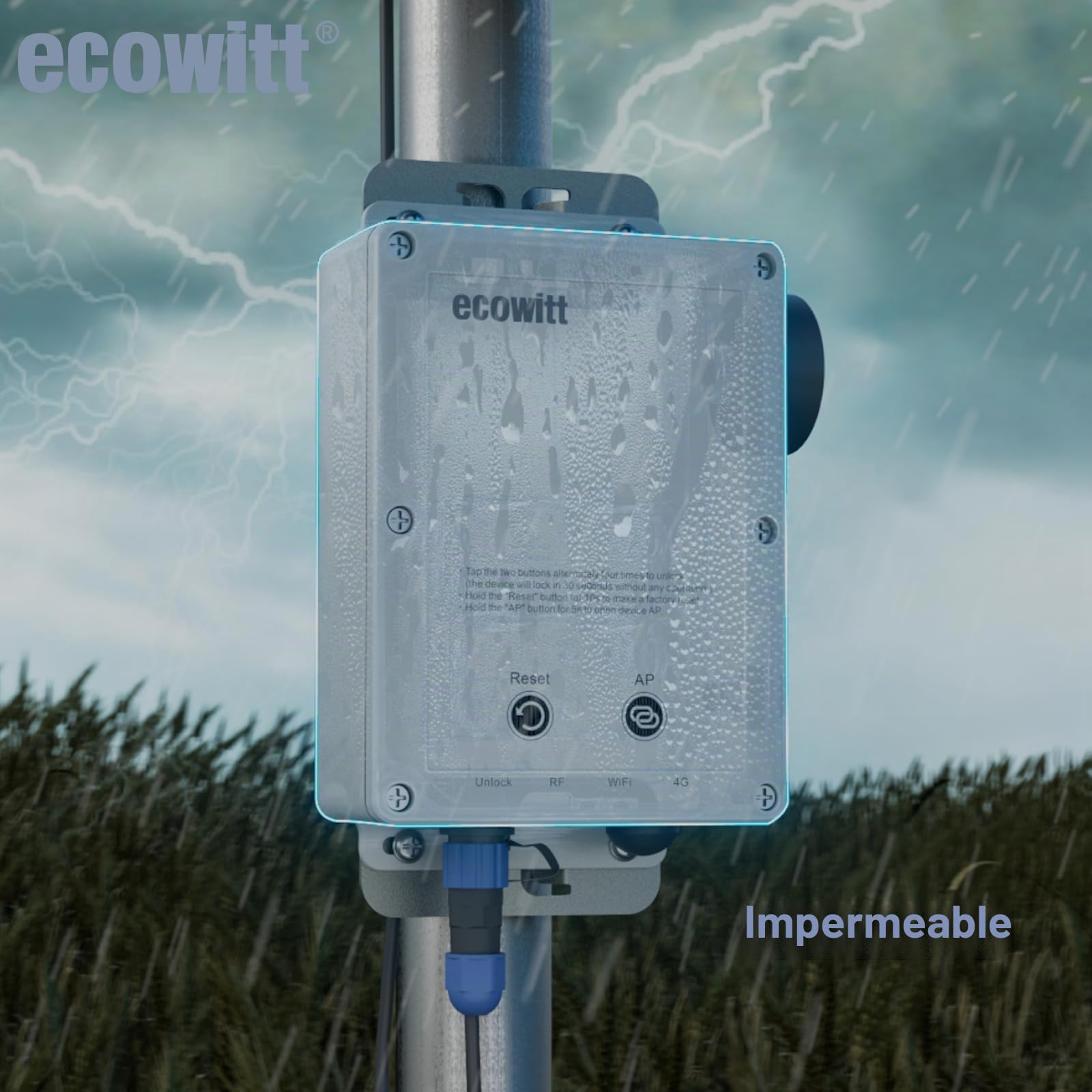 ECOWITT WS6210 Gateway Estación Meteorológica, Receptor Móvil 4G/Wi-Fi para Sensores Exteriores/Interiores, Base IoT para el Hogar, Asistente Ecosistémico Con Panel