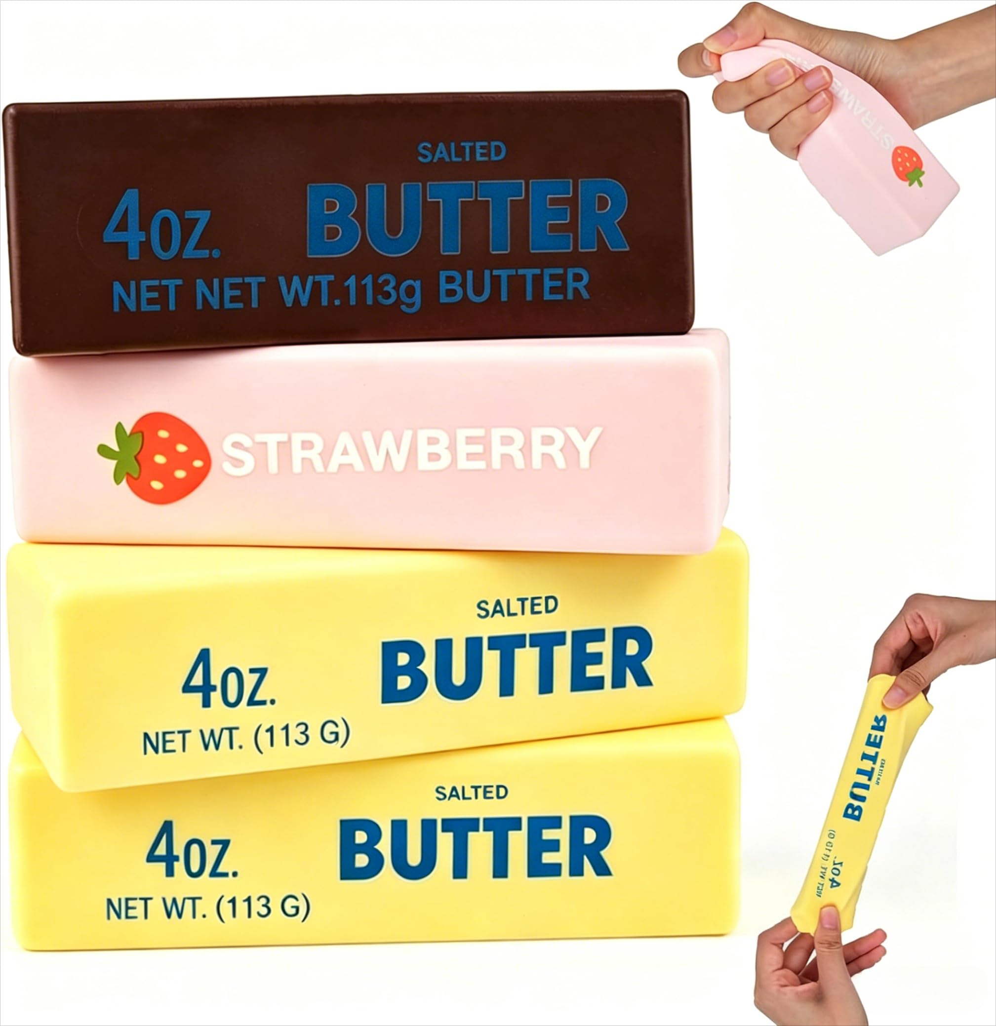 EHOTER Butter Squishy Cheese Squishy Fidget Kids Adults ADHD Chocolate Strawberry Butter Stick Stress Balls Slow Rising Squishies Sensory Squeeze for Home Office Desk Decor (4PCS)