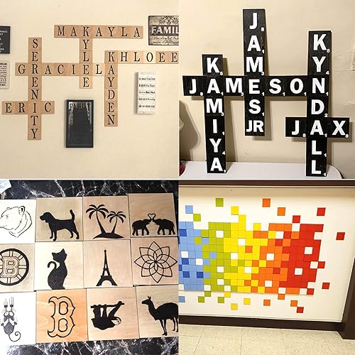Miniatura 6 de 30 piezas de 3 pulgadas estilo Scrabble letras con 60 piezas de madera cuadrada sin terminar de 3 pulgadas para decoración del hogar y proyectos de