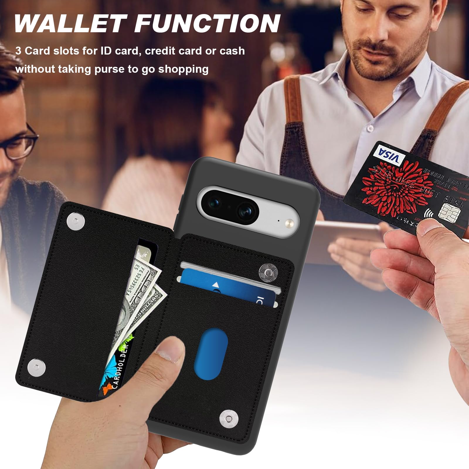 BPQOJB Funda Tipo Cartera Para Google Pixel 8 Con Tarjetero De Piel Sintética Con Hebillas Magnéticas Con Función Atril, Protección A Prueba De Golpes Para Google Pixel 8 6.2 Pulgadas 2023