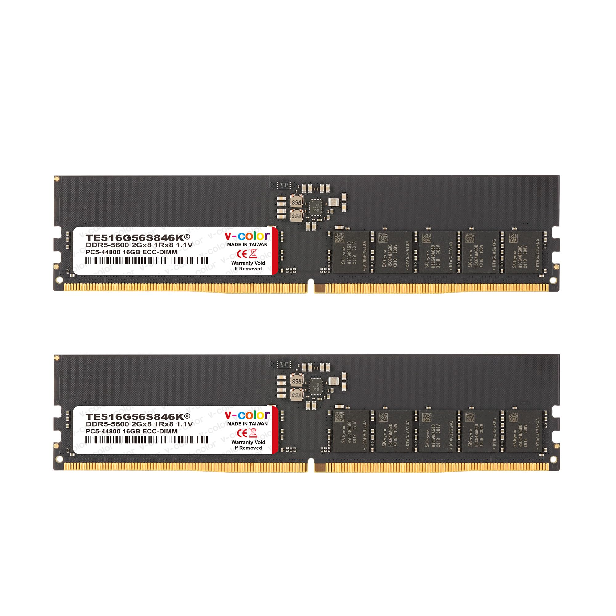 V-Color DDR5 32GB (16GBx2) 5600MHz CL46 1Rx8 ECC UNBUFFERED DIMM 1.1V (ECC UDIMM) Memory Ram for Server (TE516G56S846K) 32GB (16GBx2) DDR5 5600MHz (PC5-44800) Black