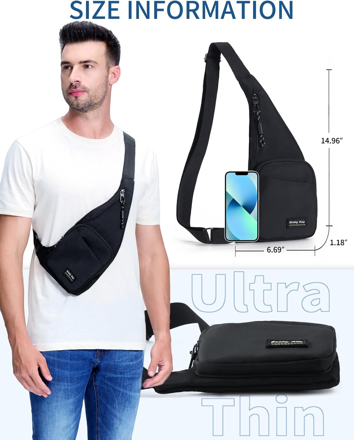Seoky Rop Sling Bag for Men Women Slim Personal Purse Pocket Small Anti-Thief Crossbody Chest Bag for Travel Hiking Black - Image 5