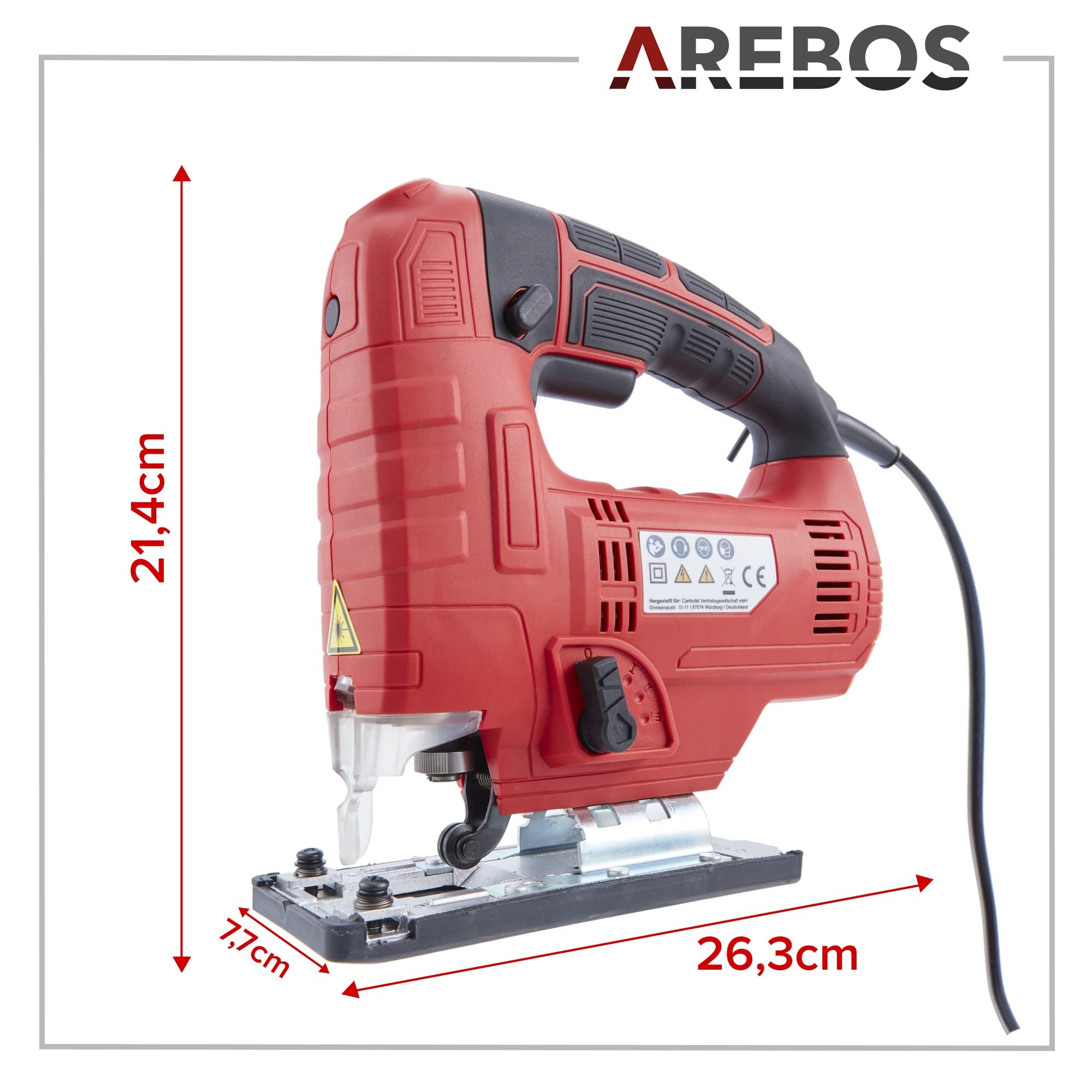 Arebos Sierra de calar profesional | 710 W | mango ergonómico | inclinable 45° | cambio rápido de hoja de sierra | conexión para extracción de polvo