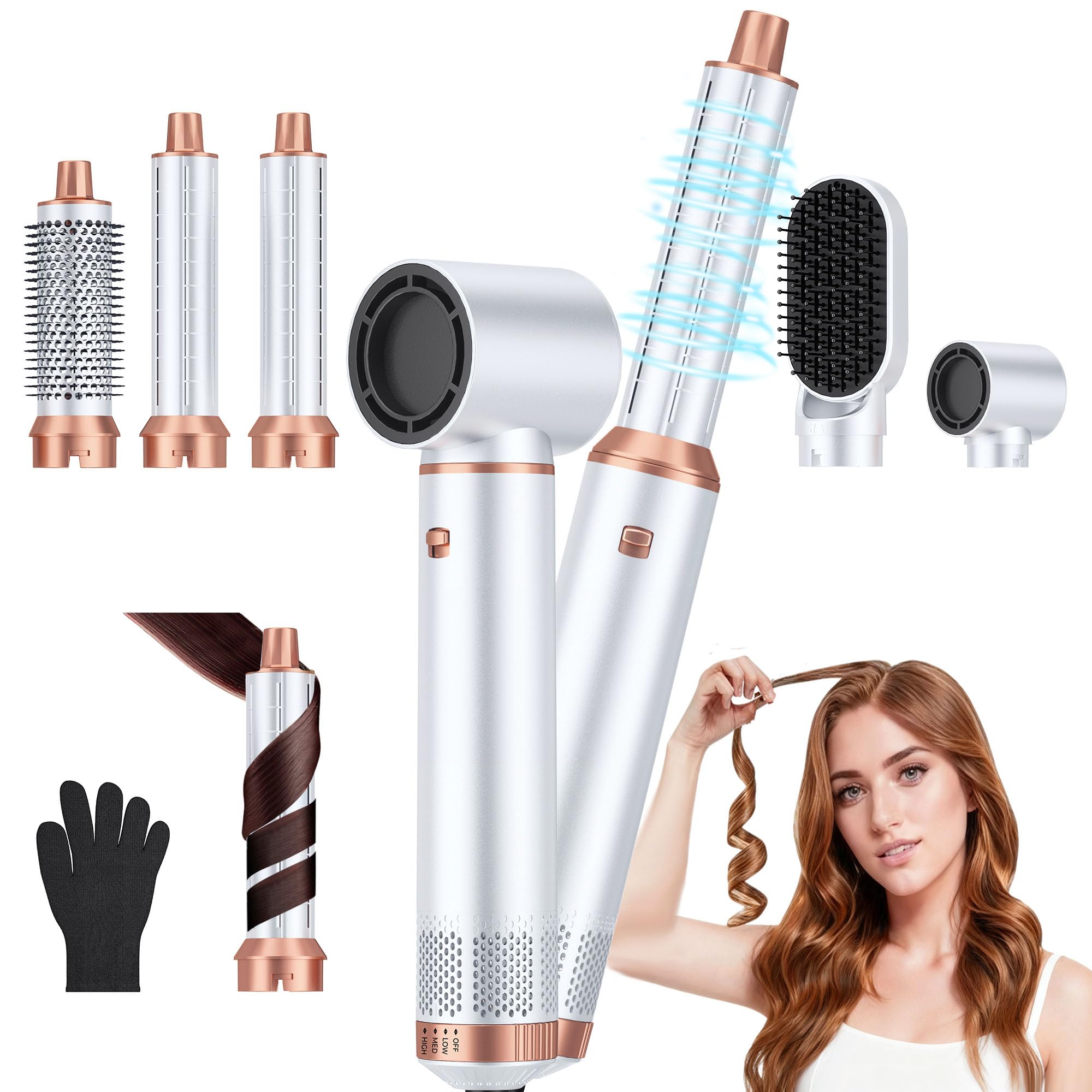 Upgrade Hair Dryer Brush 5 in 1 Blow Dryer Brush, Air Curler Air Curling Wrap Styler, Detachable Hot Air Brush Negative Ion Curling Brush Iron, Hair Styling Tools for Drying Curling Straightening