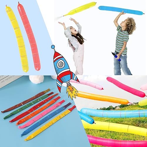 Miniatura 6 de 100 globos de cohete más 1 bomba fácil de usar  Globo volador, ruido de silbido, kit de globos largos multicolor  Kit de arco de globos, cumpleaños,