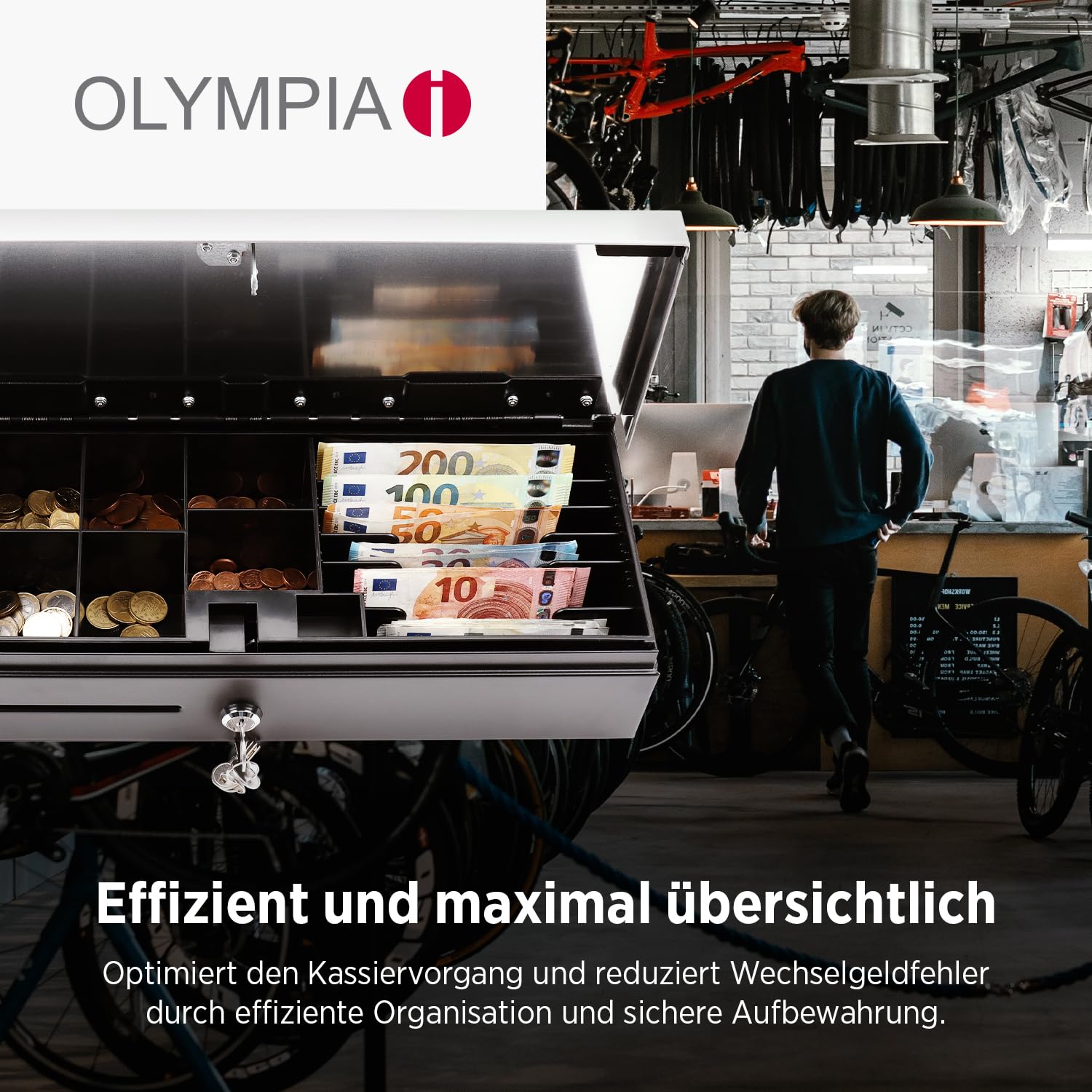 Olympia HS 170S - Cassetto porta denaro con serratura a fessura, compatibile con RJ12, 8 scomparti per monete e 6 scomparti per banconote, per ufficio, per commercio e gastronomia, 46 x 17 x 10 cm